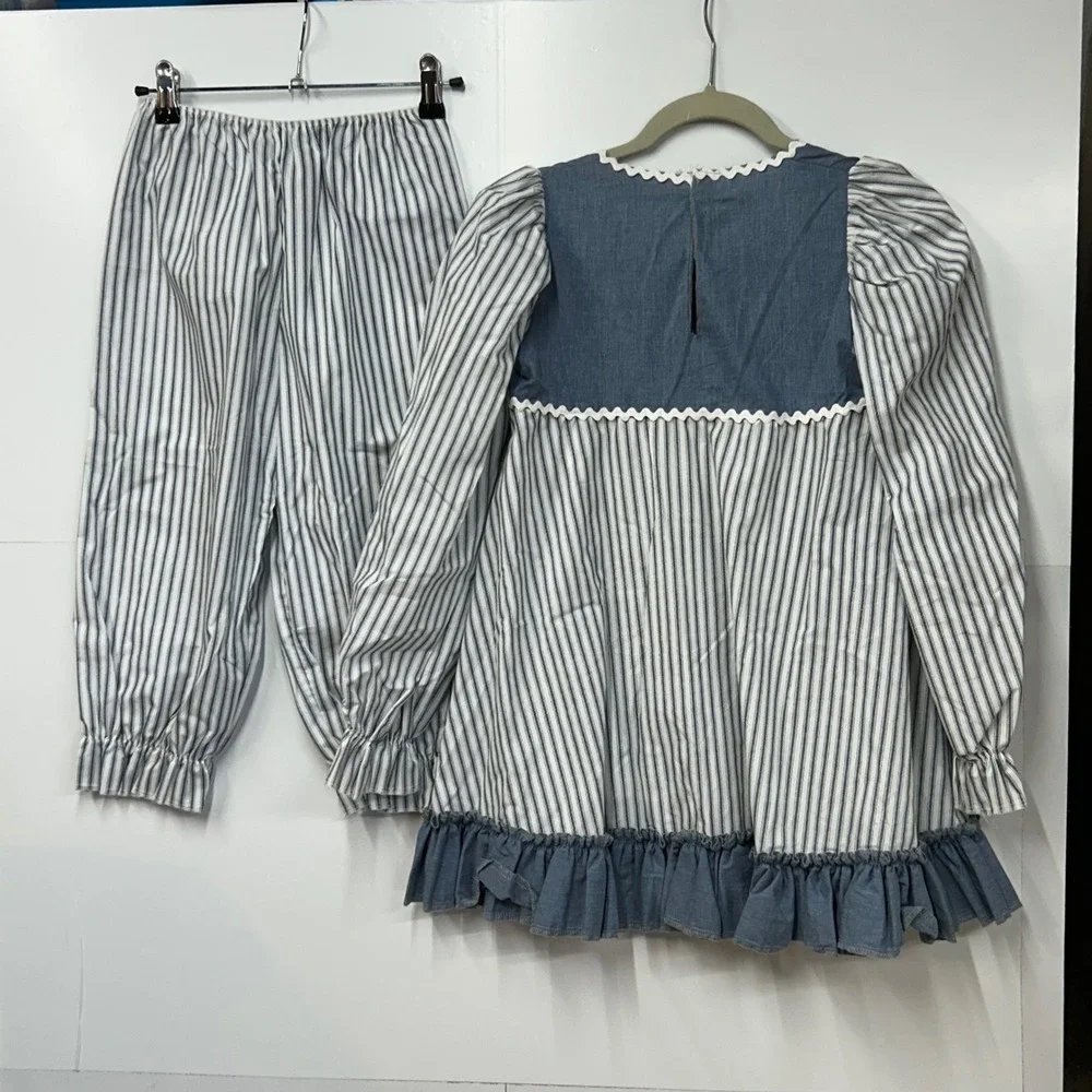 Art Stone Tunic Bloomers Set Girls Large Child Blue White Good Cottagecore